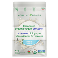 Package of Genuine Health fermented organic vegan proteins vanilla flavor |10 servings |10 portions