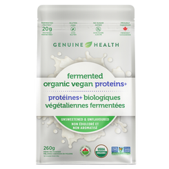 Package of Genuine Health fermented organic vegan proteins unsweetened & unflavored |10 servings| 10 portions