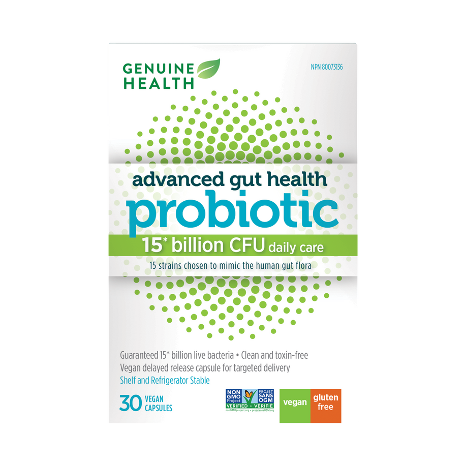30 capsules|Genuine Health gentle-care probiotic 15 billion|EN