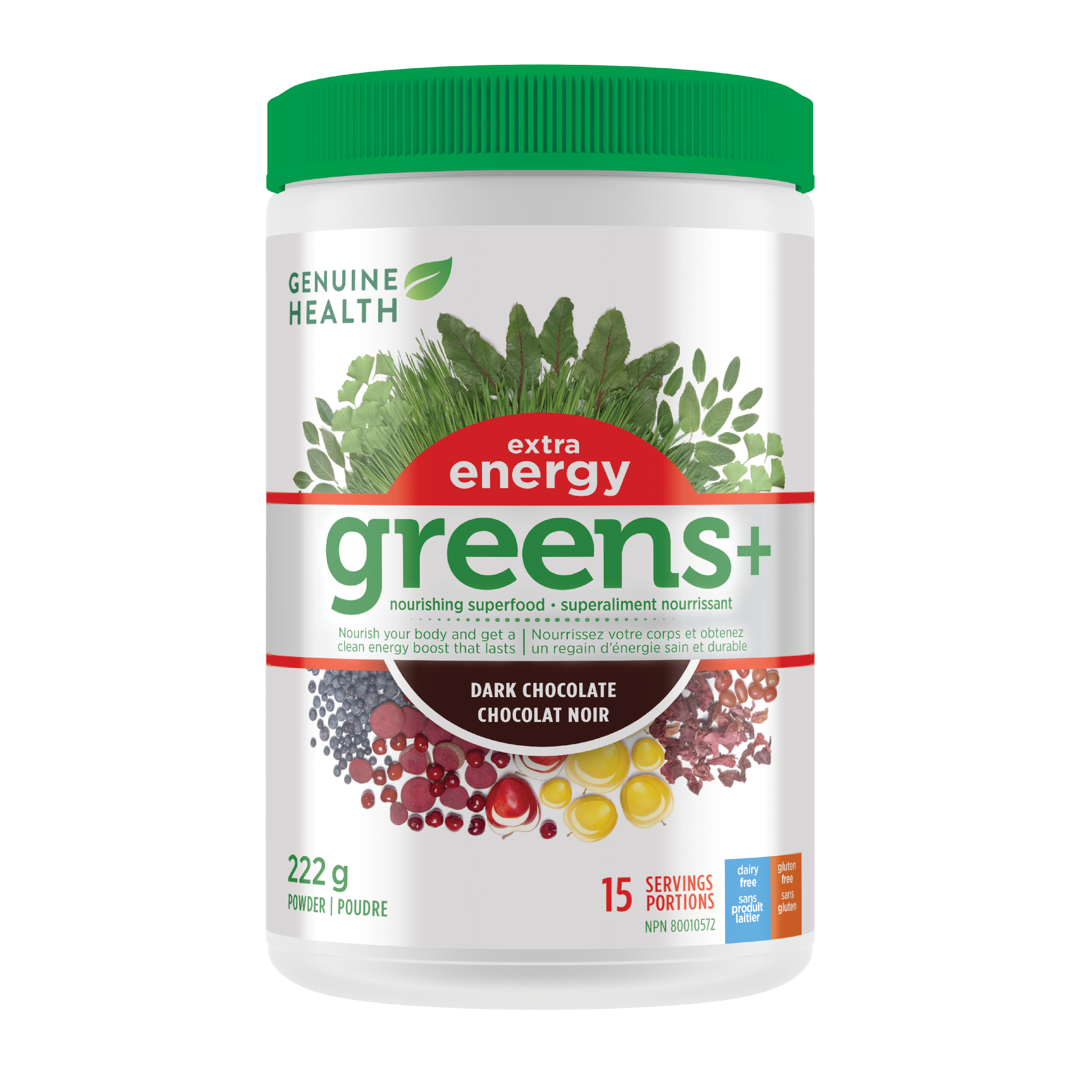 Genuine Health - greens+ extra energy | dark chocolate