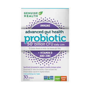 Genuine Health daily immune + vitamin d and zinc probiotic 50 billion|EN