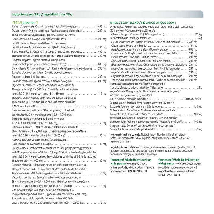 Whole Body NUTRITION fermenté avec greens+ | chaï à la vanille