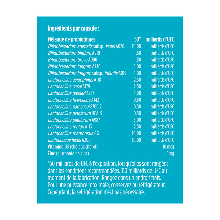 immunitaire quotidien + vitamine d et zinc probiotique | 50 milliards