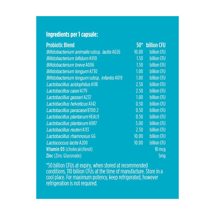 immunitaire quotidien + vitamine d et zinc probiotique | 50 milliards