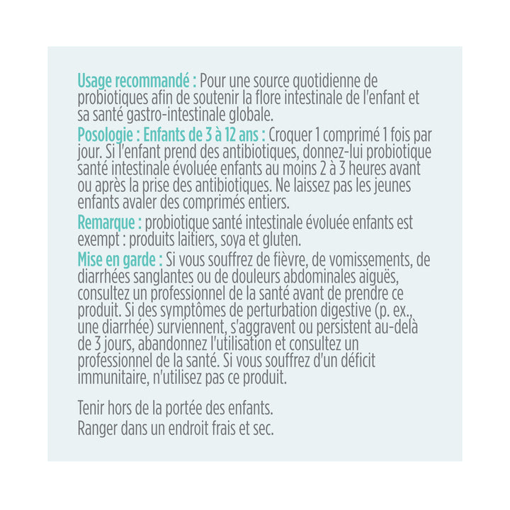 label Genuine Health advanced gut health probiotic kids French directions