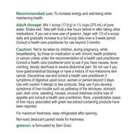 label Genuine Health greens+ multivitamin recommended use and cautions
