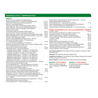 label Genuine Health greens+ extra energy natural cappuccino nutritional table
