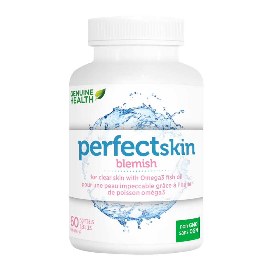 Front label image of Genuine Health perfect skin blemish 60 capsules|60 softgels