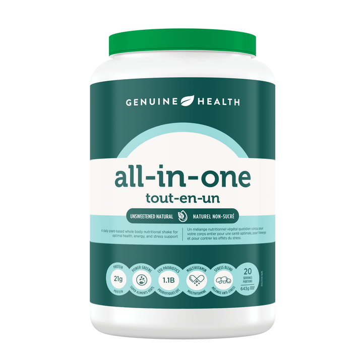 Genuine Health all-in-one supplement container unsweetened natural |20 Servings| 20 portions