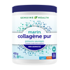 A container of Genuine Health marine clean collagen powder, unflavored, with the brand and product information displayed on the label |40 portions | FR
