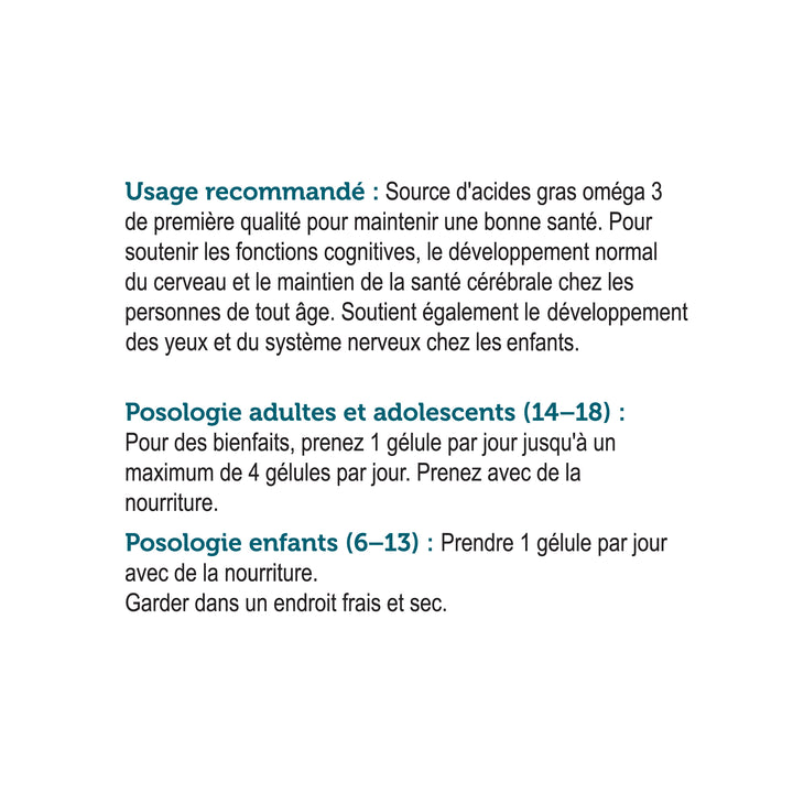Genuine Health better focus omega3 THINK directions of use in French |FR