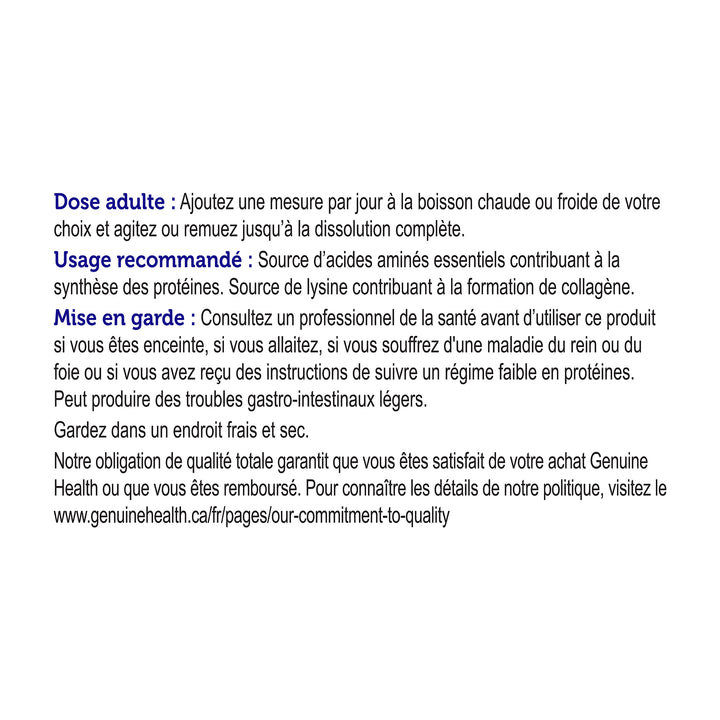 Genuine Health marine clean collagen powder lemon lime directions | FR