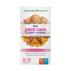 A package of Genuine Health fast joint care supplement with eggshell membrane and turmeric, clinical strength| EN