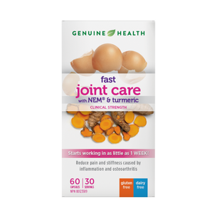 A package of Genuine Health fast joint care supplement with eggshell membrane and turmeric, clinical strength| EN