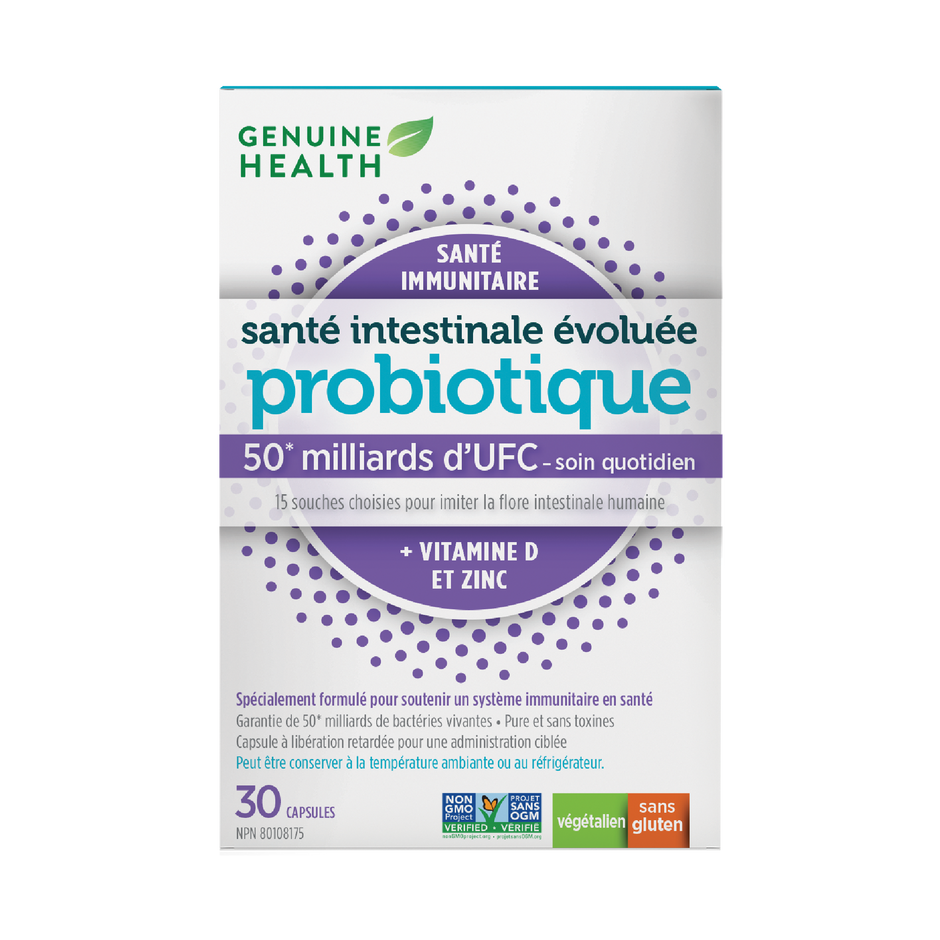 Genuine Health daily immune + vitamin d and zinc probiotic 50 billion|FR